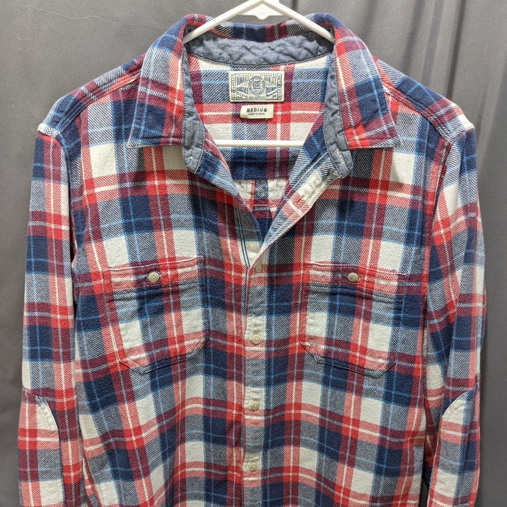 Lucky Brand Plaid Button Down Shirt Red White Blue